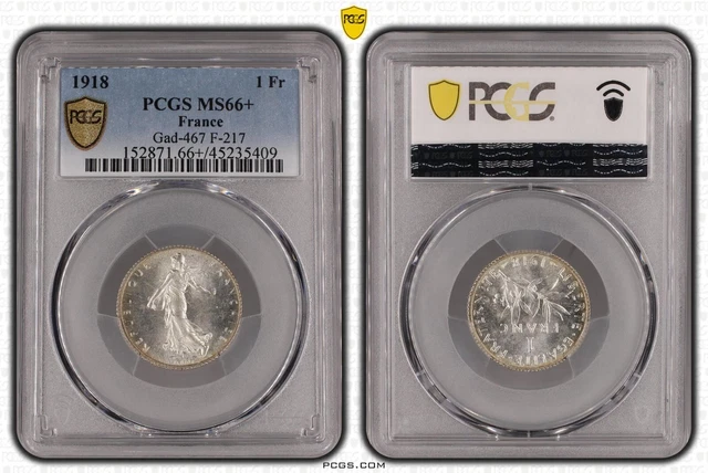 1 Franc Semeuse 1918 Fleur de coin PCGS MS66+ rare Qualité
