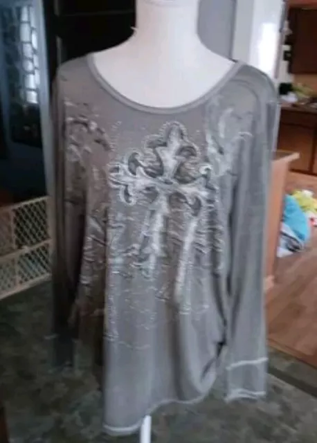 Est.1946 Women's Gray Sheer Tee Shirt with Silver Sequin Print.  Size XL