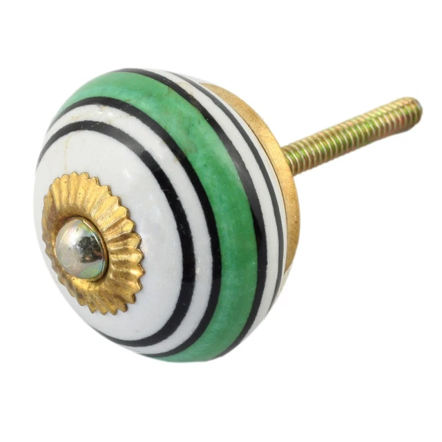 Bouton de meuble en céramique Poignée de porte Rayures vert-bleu