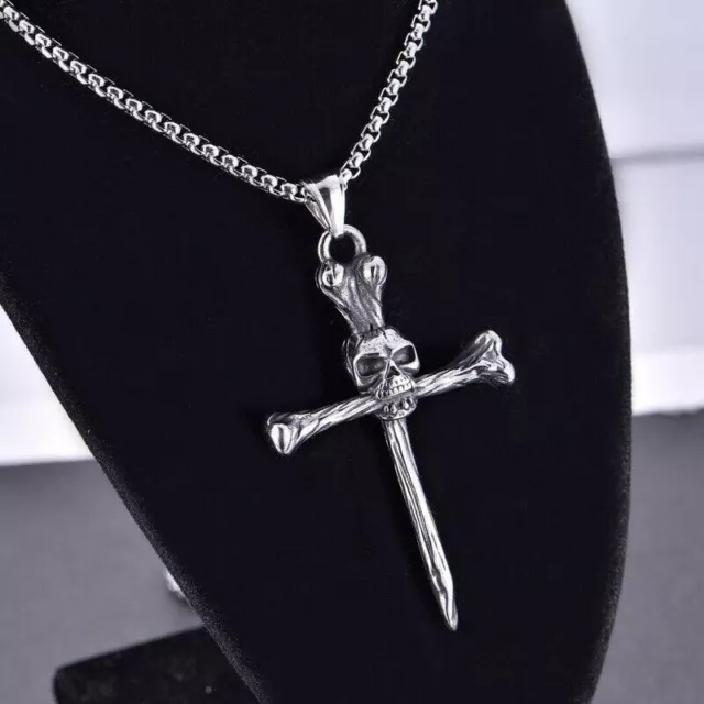 Religious Cross Pendant Necklace 18" Solid 925 Sterling Silver Men's Xmas Gift