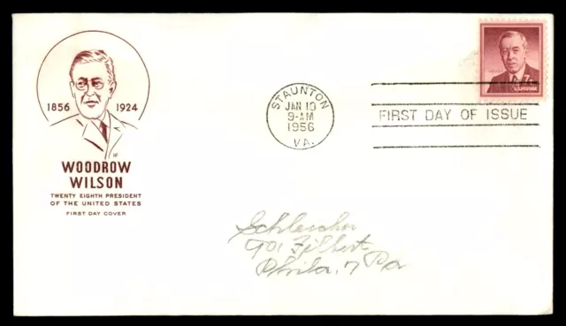 Mayfairstamps US FDC 1956 Woodrow Wilson 28th President First Day Cover aaj_5345