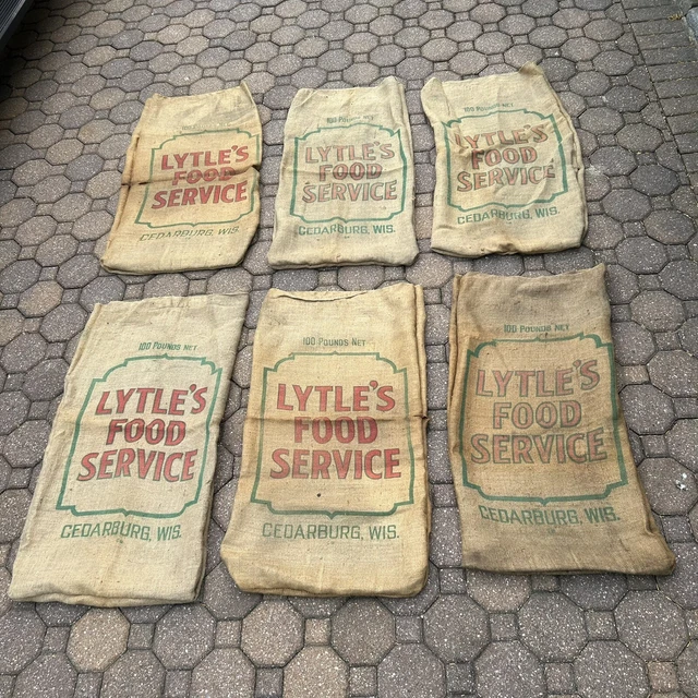 Vintage Lytle's Food Service Sack Burlap Feed Bag 100 lb. Cedarburg, WIS-Lot (6)