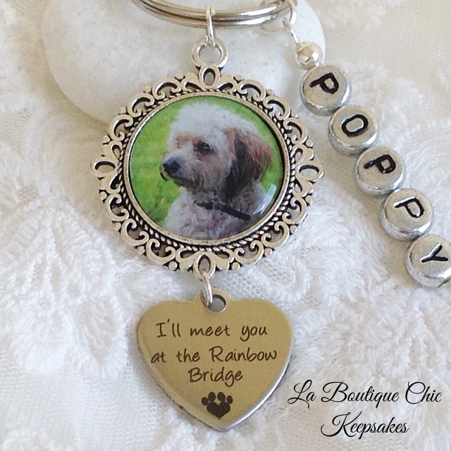 Llavero de perro/gato FOTO/NOMBRE Me reuniré contigo en el puente del arco iris regalo de recuerdo
