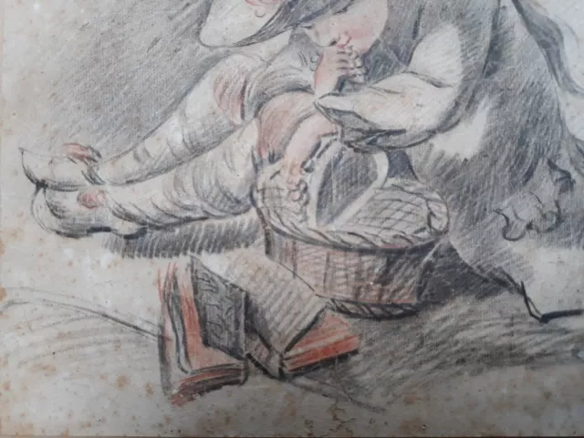 DESSIN ANCIEN-ECOLE FRANCAISE DU XVIII ème - GRAND DESSIN CRAYON ET SANGUINE 2