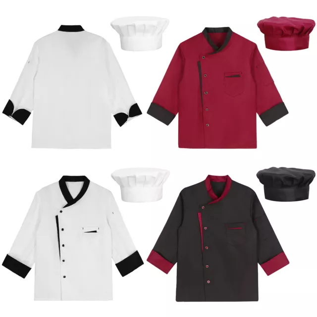 Unisex With Hat Casual Uniform Workwear Jacket Kitchen Chef Hotel Top Coat Work