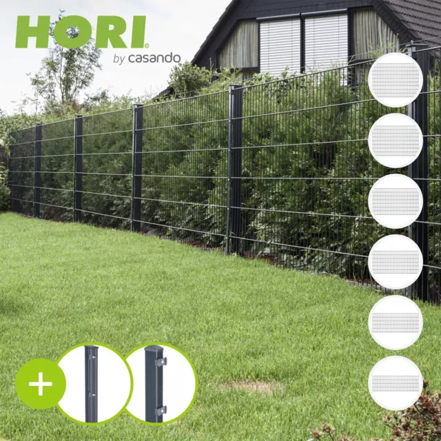 HORI Doppelstabmattenzaun Matten Zaun Anthrazit inkl Pfosten Set Garten 8/6/8