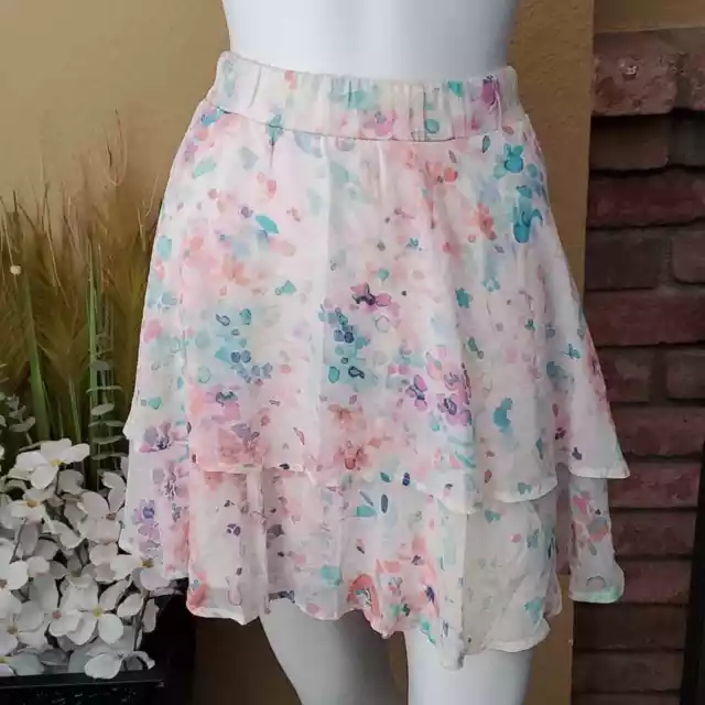 LC LAUREN CONRAD Pastel Floral Layered Skirt SIZE: L