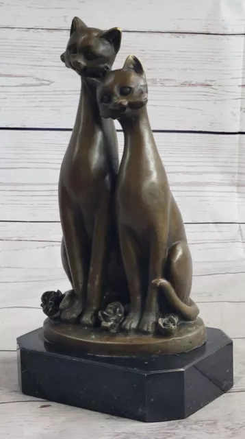 Handcrafted bronze sculpture SALE Cat Two Deco Art Cats Base On Signed Cat Sale 3