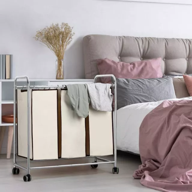 3Section Laundry Sorter Laundry Hamper Cart w/Heavy Duty Rolling Lockable Wheels