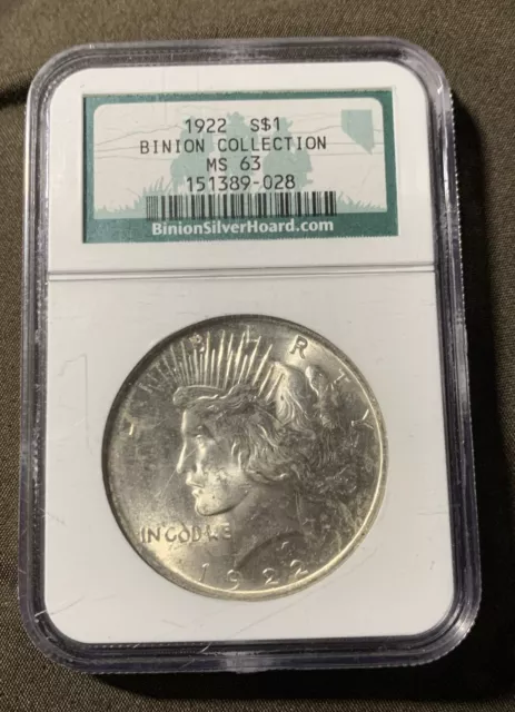 1922 NGC MS63 Silver Peace Dollar S$1 Coin Binion Silver Hoard