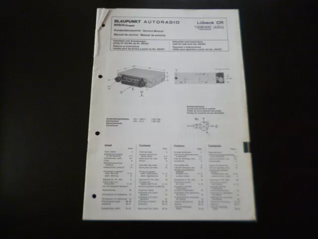 Original Service Manual Schaltplan Blaupunkt  Lübeck CR