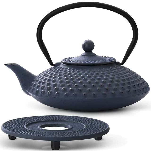 Asia Tee Set Teekanne Teesieb 1 Teeuntersetzer Stövchen Gußeisen blau 1,25 L
