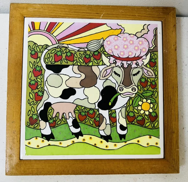 Gailstyn Sutton Framed Trivet Tile Cow in Strawberry Field 7” VBR5A