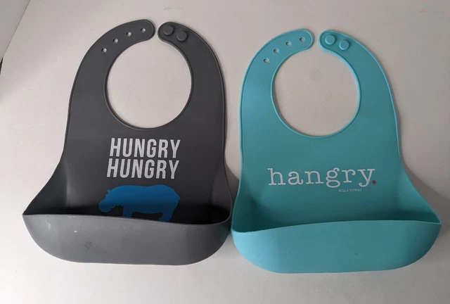 Lot of 2  -  Bella Tunno  -  Silicone Baby Bibs  -  Hangry & Hungry Hungry Hippo