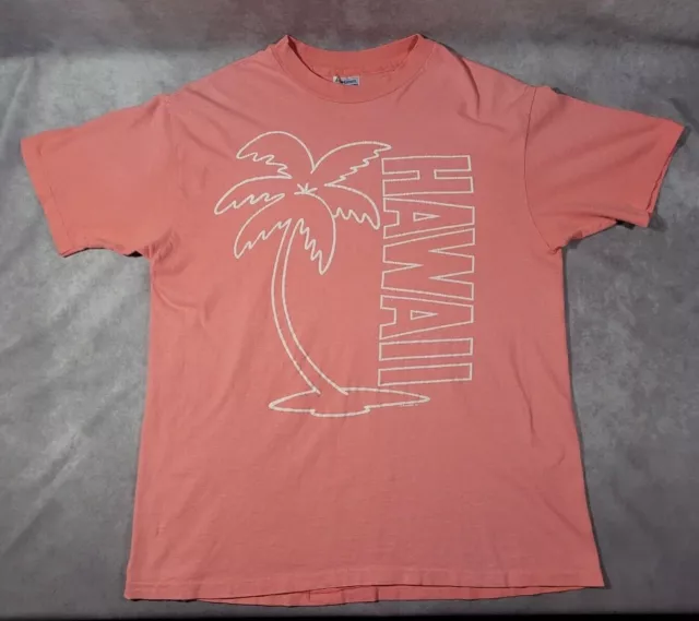 Vintage 80s Hawaii Palm Tree Pink Cute T Shirt XL Hanes Beefy Perfectly Worn