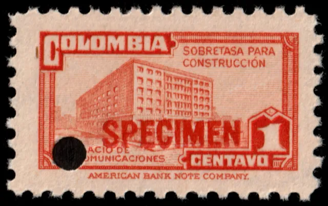 ✔️ COLOMBIA 1939/1945 POST OFFICE  SPECIMEN & PUNCH - Mi. ZS28 SC. RA5A MNH[6.4]