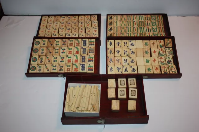 1920's Antique Mahjong Set with 145 Bone & Bamboo Tiles and Instruction  Booklet