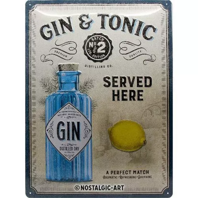 Nostalgic-Art - Bar cocina retro placa de chapa placa de metal 30x40 cm - Gin Tonic