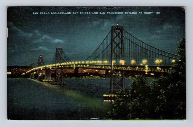 San Francisco CA-California, Oakland Bay Bridge, Skyline Vintage c1948 Postcard