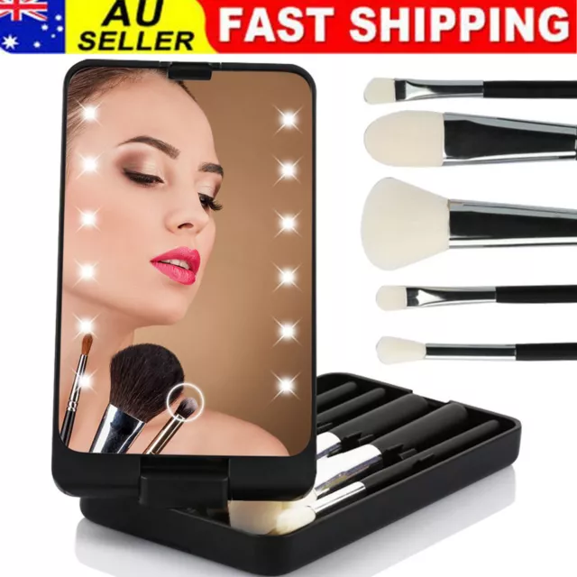 Foldable Touch LED Light Makeup Mirror with Makeup Brush Handheld Mirror Travel