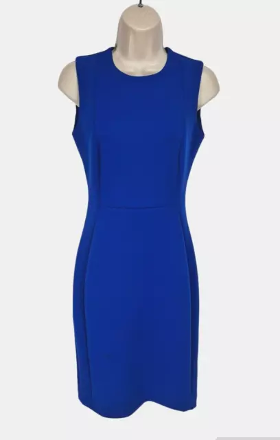 Calvin Klein Womens Sheath Knee Length Dress Size 2 Blue Crew Neck Sleeveless