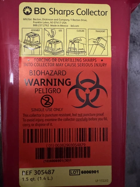 1.5qt Sharps Container With Mail-Back Service - Safe Needle Disposal For Home & Travel Use