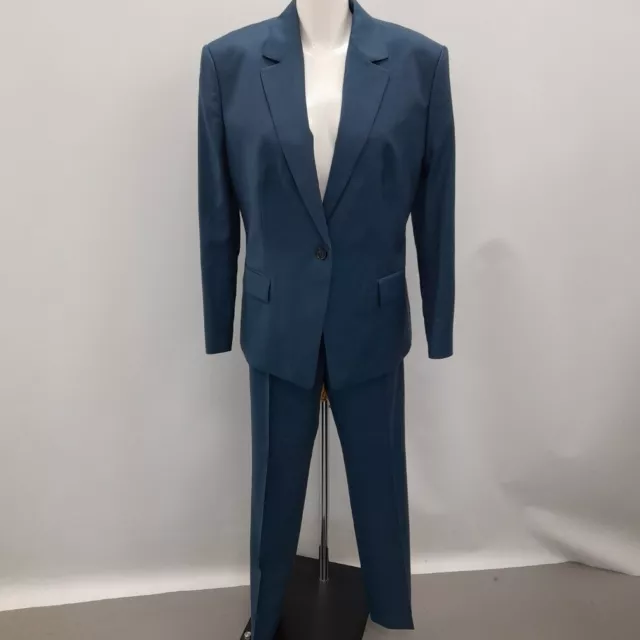 Hugo Boss Trouser Suit Womens UK 16 Teal Blue 2 Piece Designer New NWT RMF53-RP