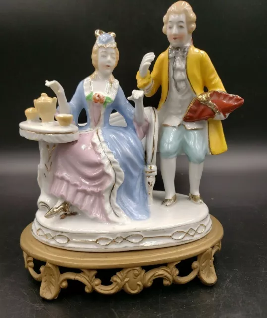 Antique Porcelain Dbl Figurine By C & S, Ny On Bronze Base *Nice Detail   49