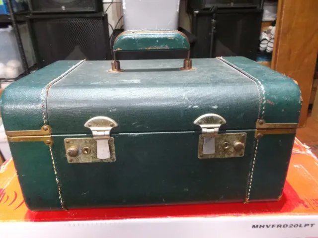 Vintage Suitcase Luggage Train Case 1950's Green