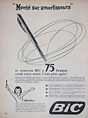 Publicité 1956 Stylo Bic Rend Votre Main 2 Fois Plus Agile Monté Sur Amortisseur