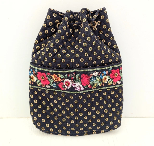 New Vintage Vera Bradley Handbag Floral Vibrant Black Backsac Retired 2001 USA