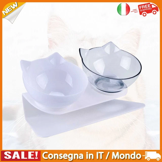 IT Tilt Pet Double Bowl Cat Dog Raised Stand Feeder Drinker (Transparent+White)