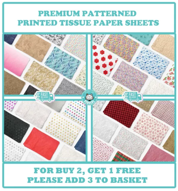 Printed Patterned Premium Quality Tissue Paper Wrap LARGE PRINT FULL SIZE SHEETS