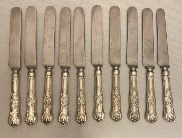 Dominick Haff KING 1880 Sterling Silver Handle Knife Set 10 Blunt 8 3/8" no mono