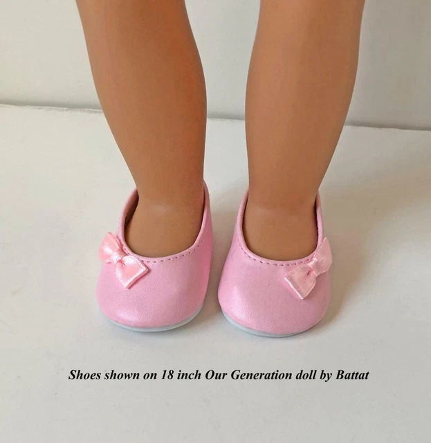Shoes for 18" Slim Dolls Pink Satin Bow Slip-ons My Twinn New