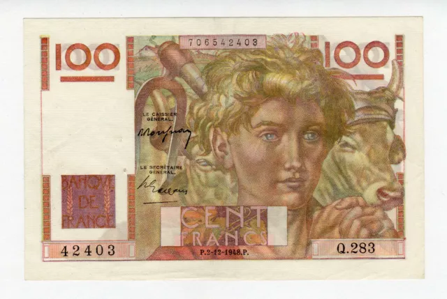 Billet de 100 Francs - Jeune Paysan - Banque de FRANCE - 1948 Q283  - SUP