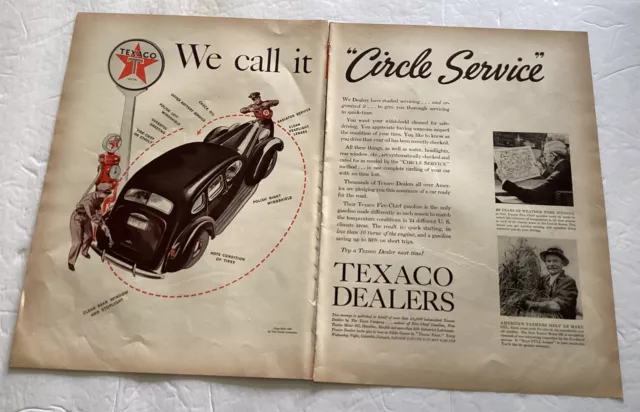 1937 Vintage Print Ad Texaco Circle Service Dealers 2 Full Pages Station Pumps