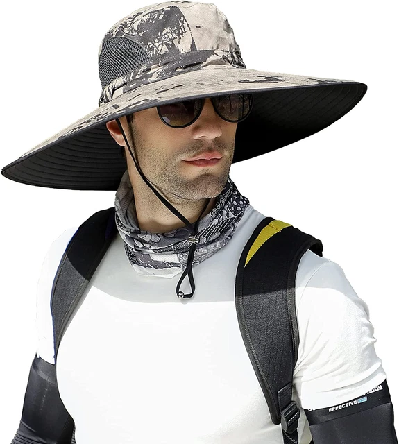 Men Wide Brim Sun Hats UPF50+ Waterproof Breathable Bucket Hat for Fishing, Hiki