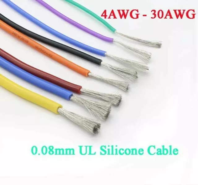 4 AWG - 30 AWG UL Silicone Flexible Stranded Cable 0.08mm RC Model Wire Colorful