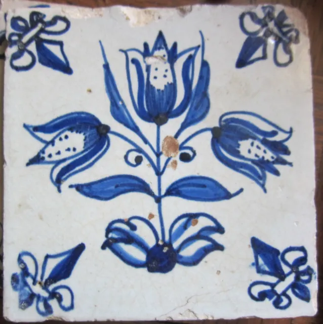 Antique Delft tile - 17th century -tulip