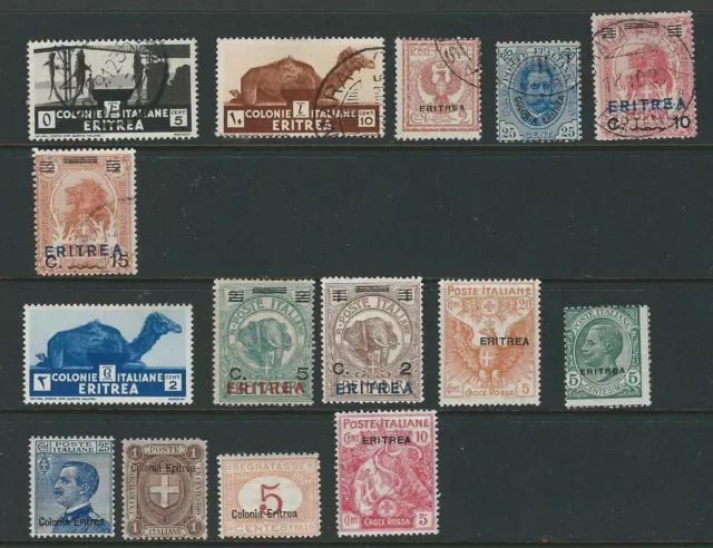 ERITREA 1892-1932 eritrea 15 different stamps (6 USED 9 MINT) F/VF