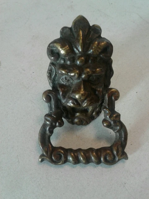 Vintage Brass Lion Head w/ Ring Drawer Cabinet Door Chest Pull Knob