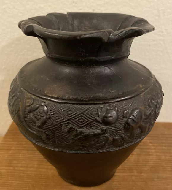19th Century Asian Bronze or Cast Iron Vase with an Ornate Detailing (Heavy)