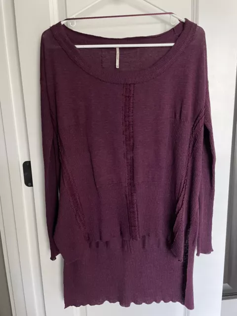 Free People Burgundy Long Sleeve High Low Tunic Size XS