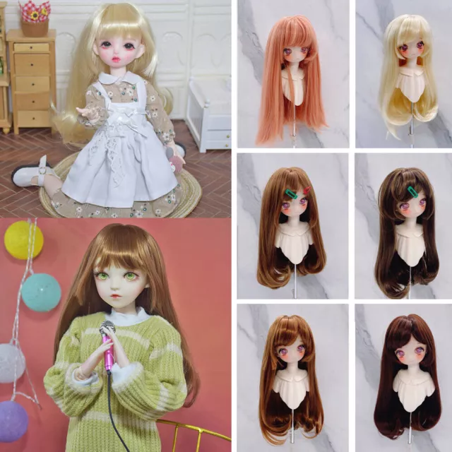 BJD Dolls Wigs Straight Curly Hair with Bangs for 1/3 1/4 1/6 BJD Doll Soft Hair