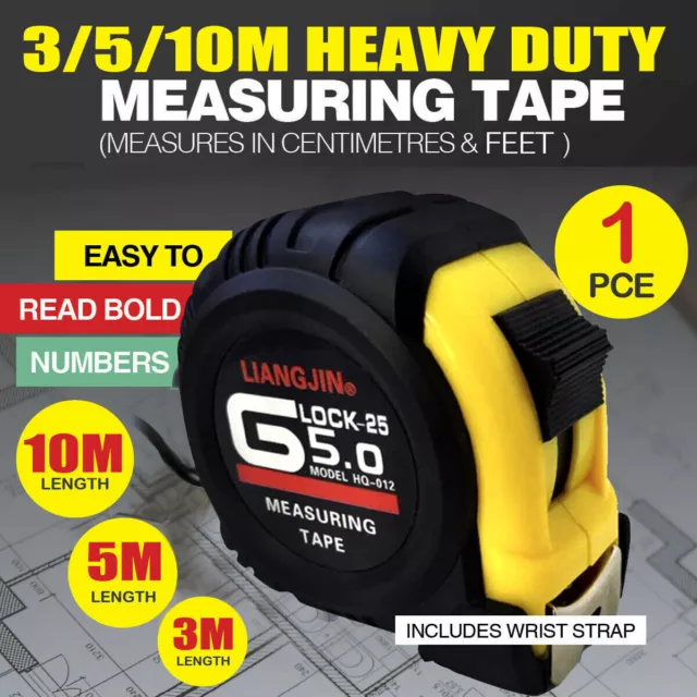 3/5/10m Measuring Tape Measure Steel Ruler Rule Lock Rubber Grip Metric and Inch