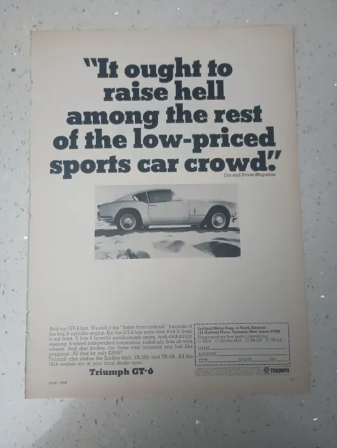 1968 Triumph Antique Car Ad Gt 6 Sports Coupe Faster Front Fastback Print Cdjn68
