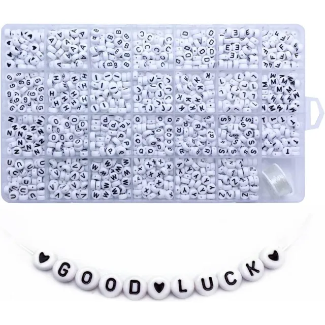 DIY 1400 Pcs Letter Beads Heart Beads 4x7mm Alphabet for Jewelry Making Bracelet