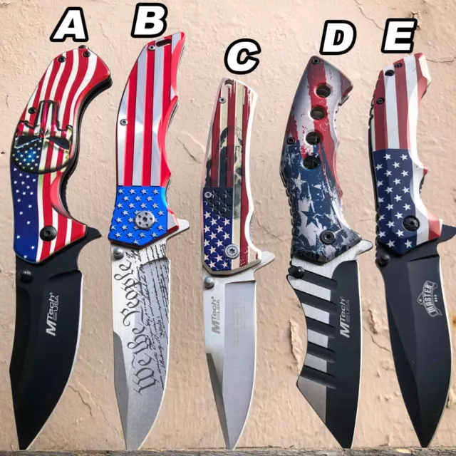 M-Tech USA American Flag Tactical Spring Assisted Open Folding Pocket Knife NEW