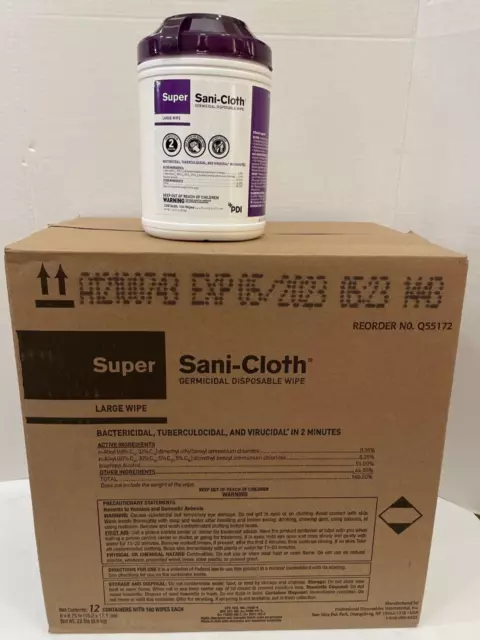 CASE 12 PDI Q55172 Super Sani-Cloth Germicidal Disposable Wipes Large CANISTERS